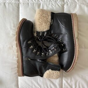 Women's Black Ankle Boots with Shearling Lining